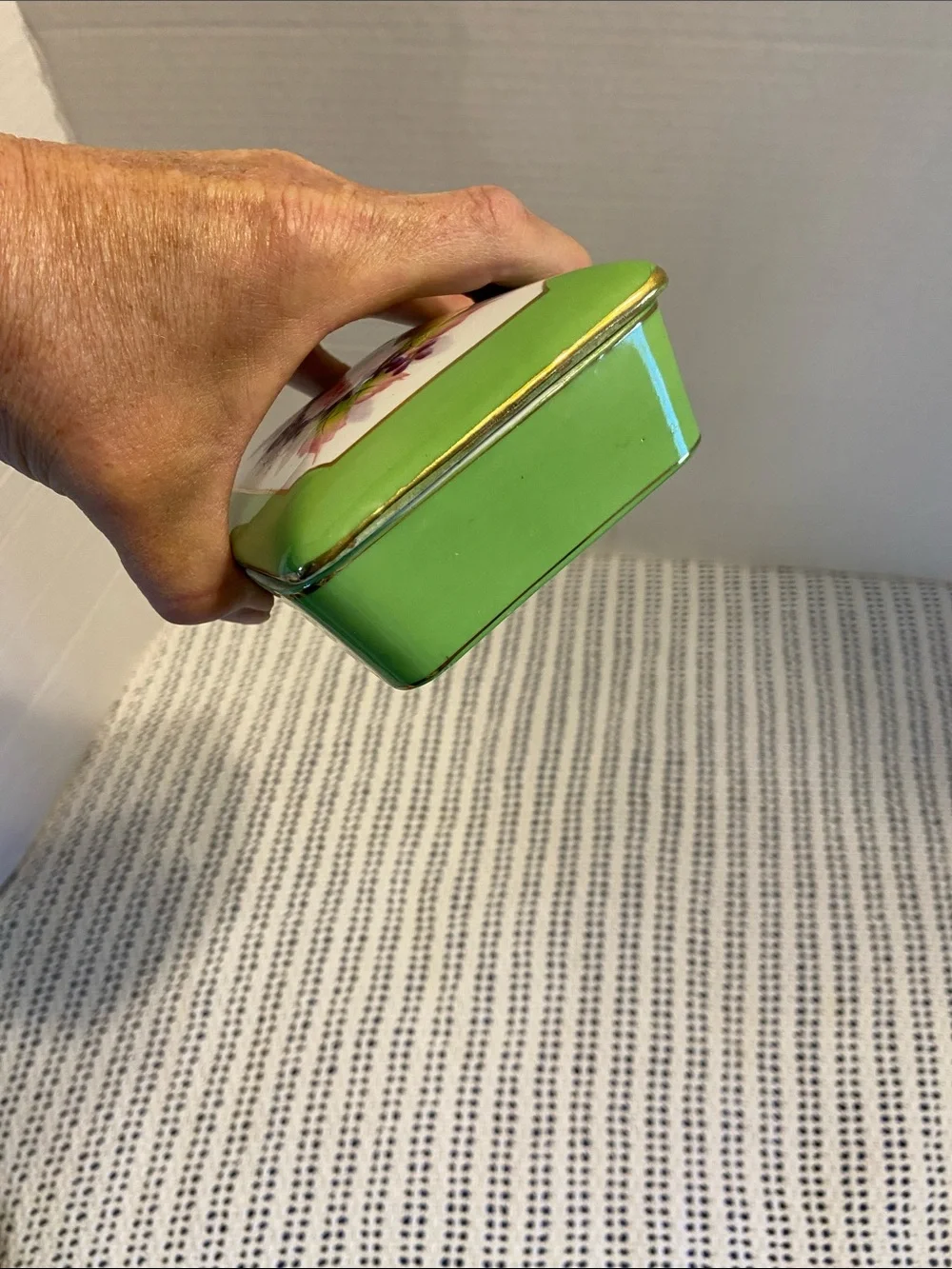 Handpainted Narco Imperial China from Japan Porcelain Green Floral Trinket Box